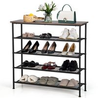 Costway - Shoe Rack 5-Tier Shoe Storage Organizer W/4 Metal Mesh Shelves for 16-20 Pairs - Rustic... - Large Front