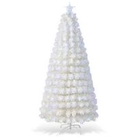 Costway - 7 FT Pre-Lit Christmas Tree Fiber Optic Snow-Flocked with 270 Lights & Branch Tips - White - Large Front