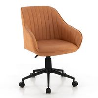 Costway - PU Leather Office Arm Chair with Adjustable Swivel - Brown - Large Front