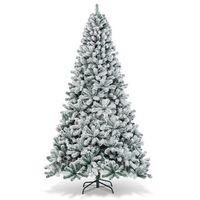 Costway - 9ft Snow Flocked Hinged Artificial Christmas Tree Unlit Metal - Green/White - Large Front
