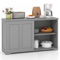 Costway Kitchen Storage Cabinet Sideboard Buffet Cupboard Wood Sliding Door Pantry - Gray - Large Front