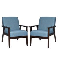 Costway - Set of 2 Fabric Accent Armchair Solid Wood Upholstered Lounge Chair - Blue - Large Front