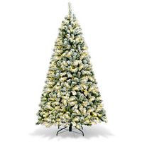 Costway - 6Ft Pre-Lit Premium Snow Flocked Hinged Artificial Christmas Tree w/ 250 Lights - Green... - Large Front