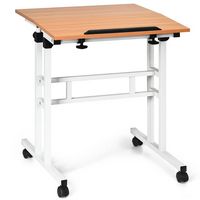 Costway - 2-in-1 Sit to Stand Laptop Desk - White/Natural - Large Front