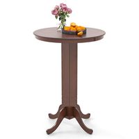 Costway 30 Inch Wood Pub Round Dining Table with Pedestal Base Kitchen Diner Table - Brown - Large Front