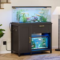 Bestier 55-75 Gallon Wooden Fish Tank Stand with Storage Cabinet Supports Up to 730 lbs - Black - Large Front