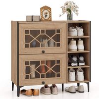 Costway - Shoe Storage Cabinet with Flip Doors Adjustable and Removable Shelves for Entryway - Oak - Large Front