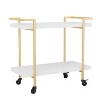 Martha Stewart - Liam Mobile 2 Tier Printer Cart with Side Storage - White/Polished Brass Frame - Large Front