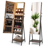 Costway - Jewelry Cabinet Armoire 3 Color LED Modes Full-Length Frameless Mirror Lockable Brown -... - Large Front
