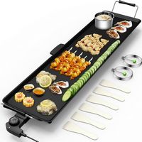 Costway - Electric Teppanyaki Table Top Grill Griddle BBQ Barbecue Nonstick Camping - Black - Large Front