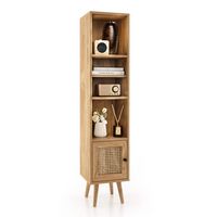 Costway - Rattan Storage Cabinet Freestanding Slim Organizer Wood Display Rack Living Room - Natural - Large Front