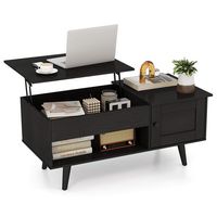 Costway Lift Top Coffee Table with Storage Hidden Compartment Cabinet & Open Shelf - Black - Large Front