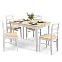 Costway 5-Piece Dining Set Solid Wood Kitchen Furniture with Rectangular Table & 4 Chairs - Natural - Large Front