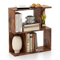 Costway 1 PCS 3-Tier Bookshelf Geometric Bookcase Side Table with Open Storage Display Shelf - Ru... - Large Front