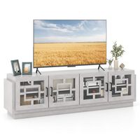 Costway - 4-Door Glass Entertainment Center Farmhouse TV Stand for TVs up to 75'' Oak White - Oak... - Large Front