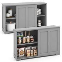 Costway Stackable Buffet Sideboard Set of 2 with Sliding Doors & Adjustable Shelf - Gray - Large Front