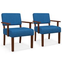 Costway 2PCS Linen Accent Chair Living Room Chair with Soft Padded Seat & Backrest - Blue - Large Front
