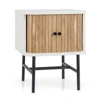 Costway Sliding Door Nightstand Mid-century Modern Storage End Table with Cabinet - Distressed White - Large Front