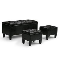 Simpli Home - Dover Rectangular Faux Leather Storage Ottoman Bench (Set of 3) - Midnight Black - Large Front