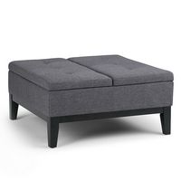 Simpli Home - Dover Square Polyurethane Faux Leather Bench Ottoman With Inner Storage - Slate Gray - Large Front