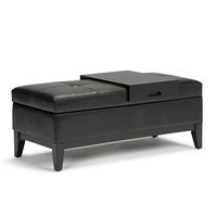 Simpli Home - Oregon Rectangular Polyurethane Faux Leather Bench Ottoman With Inner Storage - Mid... - Large Front