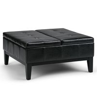 Simpli Home - Dover Square Polyurethane Faux Leather Bench Ottoman With Inner Storage - Midnight ... - Large Front