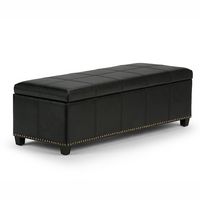 Simpli Home - Kingsley Rectangular Bonded Leather Bench Ottoman With Inner Storage - Midnight Black - Large Front