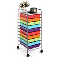Costway - 10 Drawer Rolling Storage Cart Scrapbook Paper Office School Organizer - Multicolor - Large Front