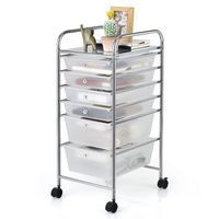 Costway - 6 Drawer Rolling Storage Cart Scrapbook Paper Office School Organizer - Clear - Large Front