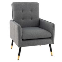 Costway - Modern Linen Accent Chair with Solid Metal Legs - Gray - Large Front