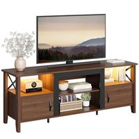 Bestier Farmhouse LED TV Stand with Cabinet for Gaming Entertainment Fits TVs up to 70inhc - Brown - Large Front