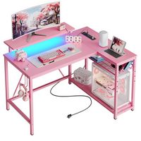 Bestier - L-Shaped Gaming Desk with Power Outlets LED Lights and Reversible Storage Shelves & Hoo... - Large Front