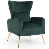 Costway - Velvet Upholstered Wingback Chair with Lumbar Pillow and Golden Metal Legs - Turquoise - Large Front
