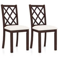 Costway Set of 2 Dining Chairs Wood Kitchen Side Chair with Inclined Backrest - Brown + White - Large Front