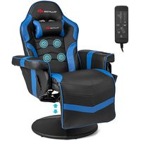 Costway - Massage Gaming Recliner Height Adjustable Racing Swivel Chair with Cup Holder Blue - Bl... - Large Front