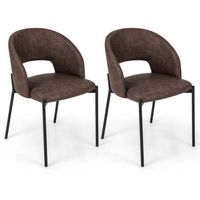 Costway Dining Chair Set of 2 with High-density Sponge Cushion Sturdy X-shaped Frame - Brown - Large Front