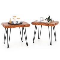 Costway 2 PCS Rectangular End Table Accent Side Reclaimed Indonesia Teak Wood Plant Stand Patio -... - Large Front