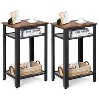 Costway Set of 2 3-Tier Industrial Tall Nightstand Side End Telephone Table w/ Shelves - Rustic B... - Large Front