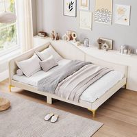 Costway Full Size Upholstered Daybed Rivet-Tufted Platform Bed with  Metal Legs Wood Slats - Beige - Large Front