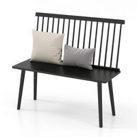 Costway - Entryway Bench for 2 Windsor Rubber Wood Dining Bench with Spindle Back - Black - Large Front