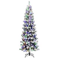 Costway - 8FT Pre-Lit Hinged Christmas Tree Snow Flocked w/ 9 Modes Remote Control Lights - Green... - Large Front