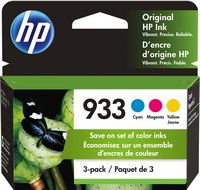 HP - 933 3-Pack Standard Capacity Ink Cartridges - Cyan/Magenta/Yellow - Large Front