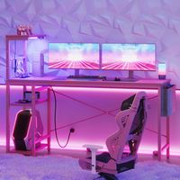 Bestier Gaming Desk with LED Lights, Storage Shelves, and Side Bag - 61