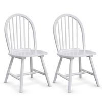 Costway Set of 2 Vintage Windsor Dining Side Chair Wood Spindleback Kitchen Room - White - Large Front