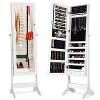 Costway - Mirrored Jewelry Cabinet Storage Organizer w/Box Drawers - White - Large Front