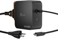 j5create - 102W Nano Super Charger for USB-C® 2-Port (GaNPower) With AC Extension Kits - Black - Large Front