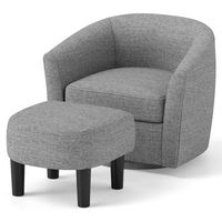 Costway - Swivel Curved Backrest Barrel Chair with Ottoman Footrest and Armrests - Gray - Large Front