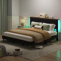 Bestier - Bed Frame -King Size Bed With LED Light & Adjustable Storage Headboard for Bedroom Upho... - Large Front