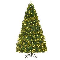 Costway - 7.5Ft Pre-Lit Hinged PVC Christmas Tree 400 LED Lights New - Green - Large Front