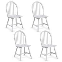 Costway Set of 4 Vintage Windsor Dining Side Chair Wood Spindleback Kitchen Room - White - Large Front